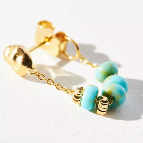 🆕 Anthropologie Beaded Turquoise & Gold Front-Back Earrings - Picture 3 of 7